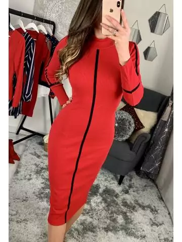 MyLookFeminin,Ma robe côtelé mi-longue "rouge et bandes noires"25 € Vêtements Mode femme fashion