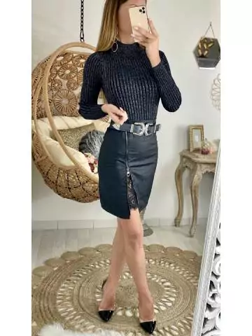 MyLookFeminin,Ma jupe black style cuir "zip & dentelle",prêt à porter mode femme