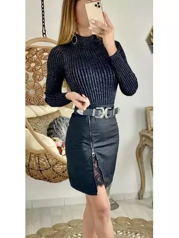 MyLookFeminin,Ma jupe black style cuir "zip & dentelle",prêt à porter mode femme