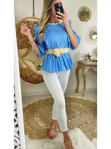 MyLookFeminin,Ma blouse bleue en coton "joli volant"19 € Mode femme fashion