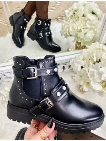 MyLookFeminin,Mes boots noires style cuir "boucles et perles" 19 € Mode Femme