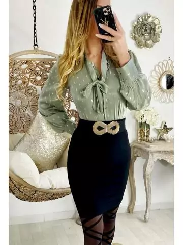 My Look Féminin Mon chemisier imprimé "green & touch gold",prêt à porter pour femme