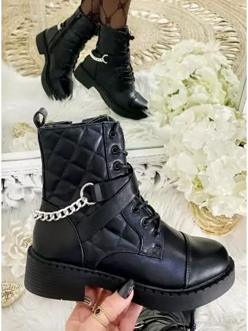 MyLookFeminin,Mes jolies bottines noires à lacet "matelassées & chain",prêt à porter mode femme