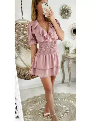 MyLookFeminin,Ma jolie robe rose pâle "taille smockée et volants",prêt à porter mode femme