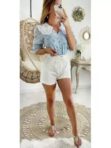 MyLookFeminin,Mon short en jeans blanc taille haute,prêt à porter mode femme