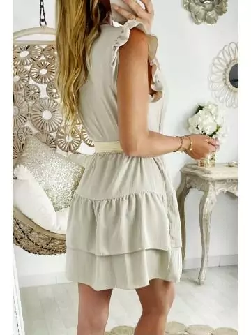 My Look Féminin Ma jolie robe beige et sa ceinture "petits volants",prêt à porter pour femme