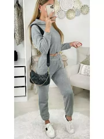 MyLookFeminin,Mon ensemble jogging et sweat noué et capuche "so grey"34 € Vêtements Mode femme fashion