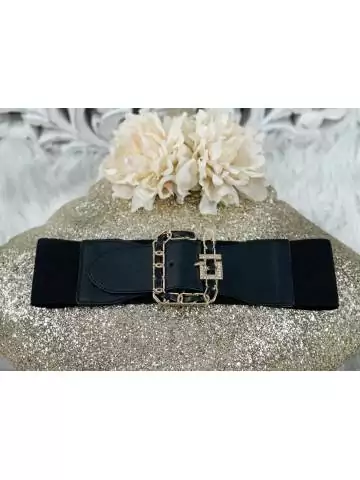 Jolie ceinture élastique black "maxi boucle gold"