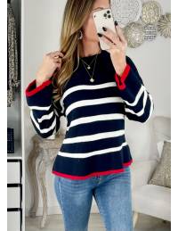 Pull en maille marin loose  "blue & red"