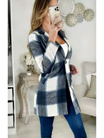 Manteau en lainage à carreaux "blue white & grey"