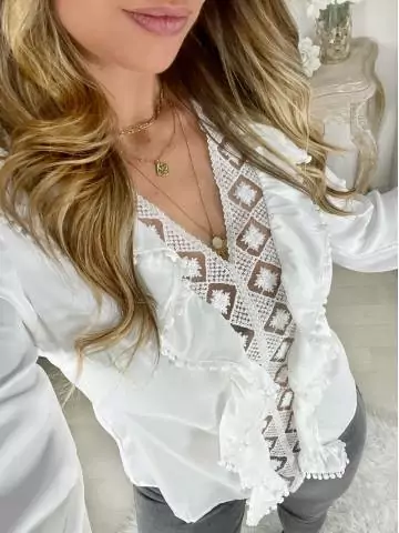 My Look Féminin| Ma blouse petits volants et brodée "White",prêt à porter pour femme