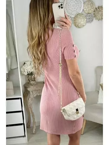 MyLookFeminin,Ma petite robe rose pale "boutonnée & côtelée ",prêt à porter mode femme