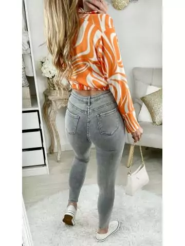 MyLookFeminin,Blouse satinée effet nouée " Orange Print",prêt à porter mode femme