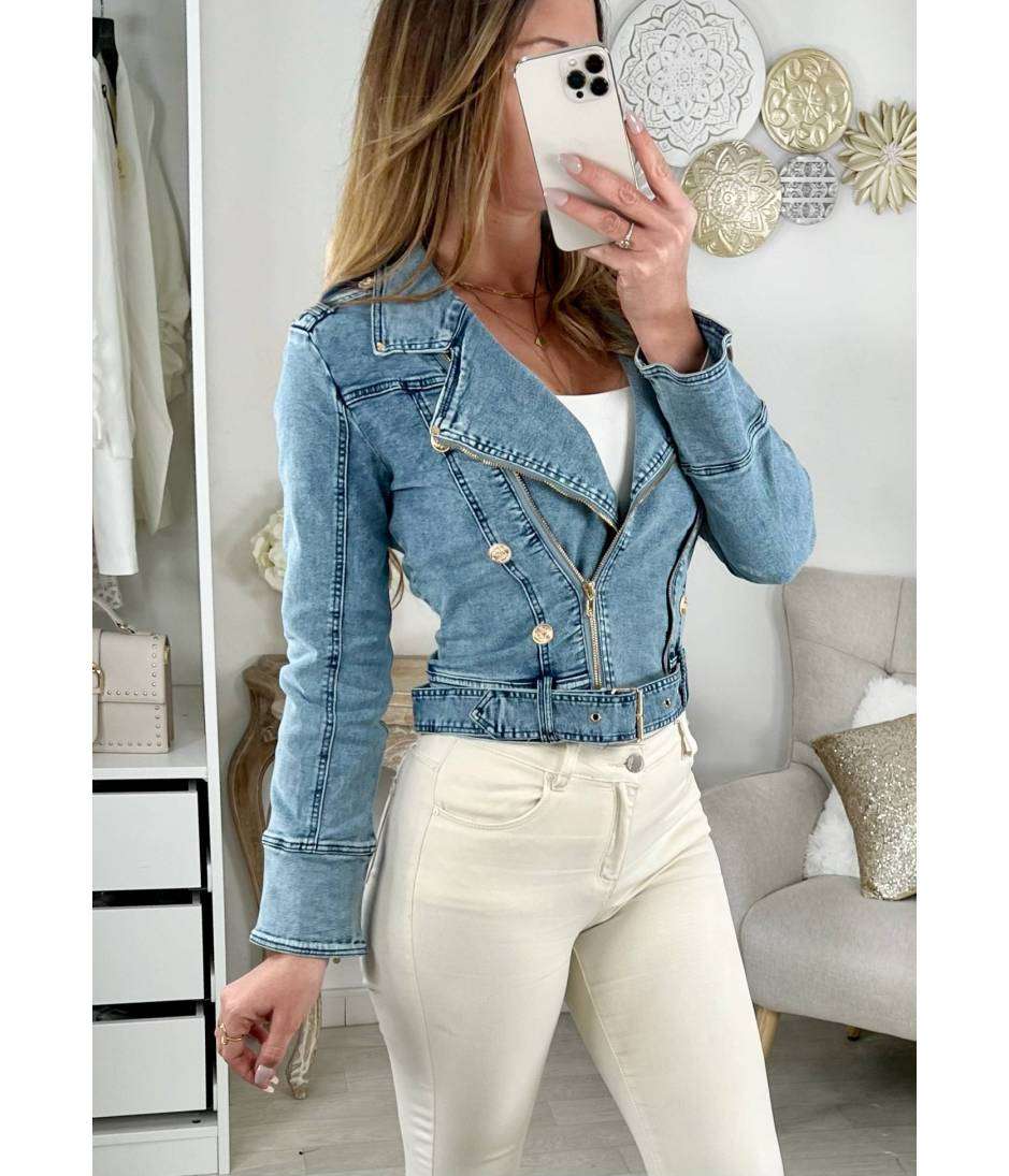 MyLookFeminin,Ma veste en jeans courte "style perfecto & boutons dorés" 18 € Mode Femme