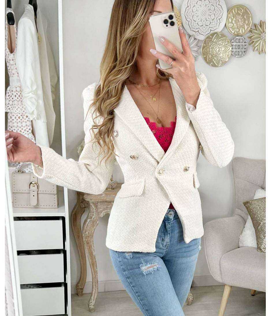 MyLookFeminin,Mon superbe blazer blanc cassé Tweed 17 € Mode Femme