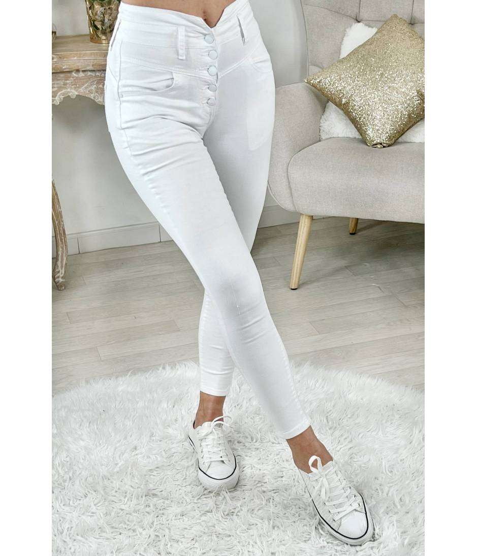 My Look Féminin Mon jeans blanc push up "Five Buttons",prêt à porter pour femme