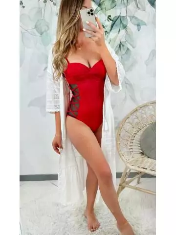 MyLookFeminin,Mon joli maillot une pièce rouge push up "Tulle et lacets" 13 € Mode Femme