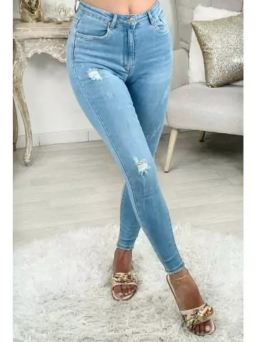 MyLookFeminin,Mon Jeans taille haute "light blue & used" dès T34 14 € Mode Femme