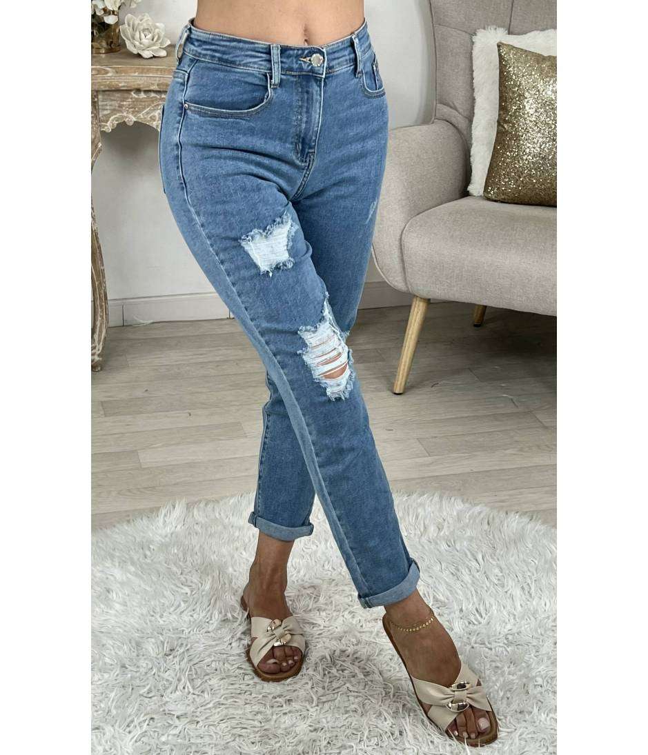 My Look Féminin Mon Jeans taille haute "Relax & used",prêt à porter pour femme