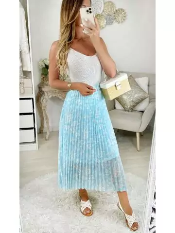 MyLookFeminin,Ma jupe plissée bleu ciel "White Leafs"24 € Vêtements Mode femme fashion