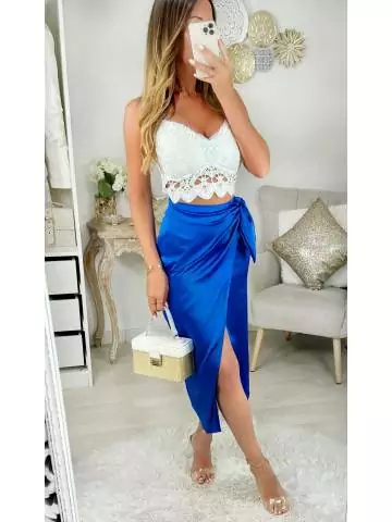 MyLookFeminin,Ma jupe satinée portefeuille bleu roi " nouée"24 € Vêtements Mode femme fashion