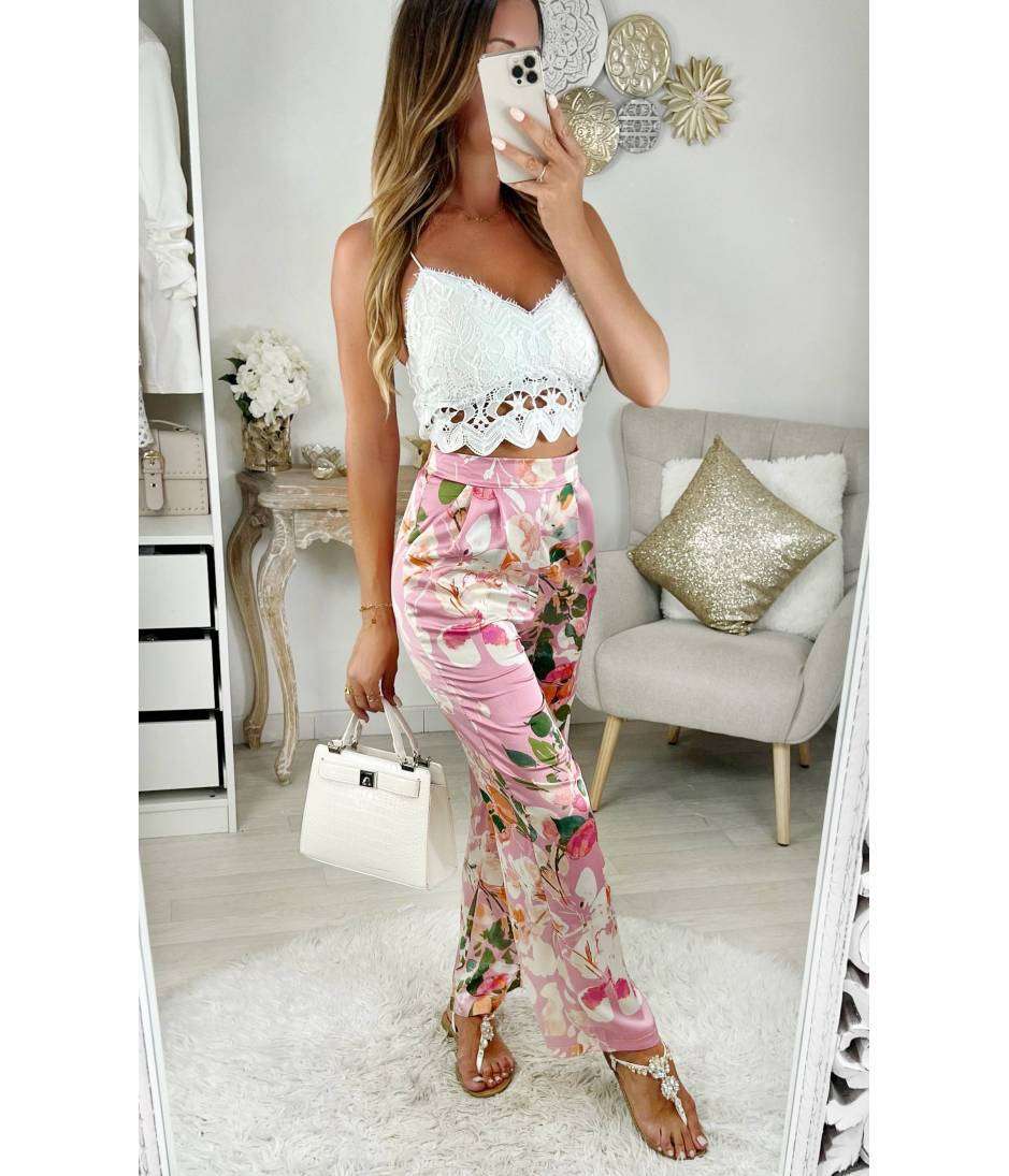 MyLookFeminin,Mon pantalon satiné "Pink flowers "26 € Vêtements Mode femme fashion