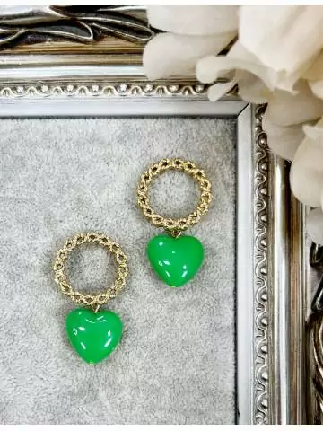 Mes jolies Boucles d'oreilles "gold & green heart"