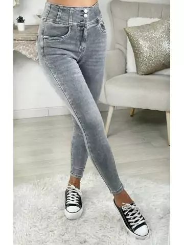 MyLookFeminin,Mon Jeans gris clair taille haute "three buttons"28 € Vêtements Mode femme fashion