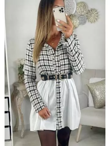 MyLookFeminin,Ma robe chemisier effet deux pièces " style tweed"25 € Vêtements Mode femme fashion