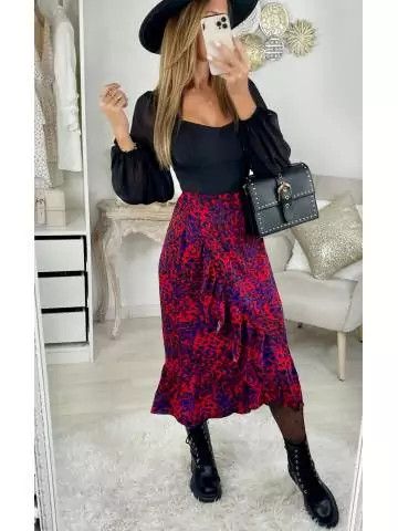 MyLookFeminin,Ma jupe longue effet portefeuille & volants "Léo Color",prêt à porter mode femme