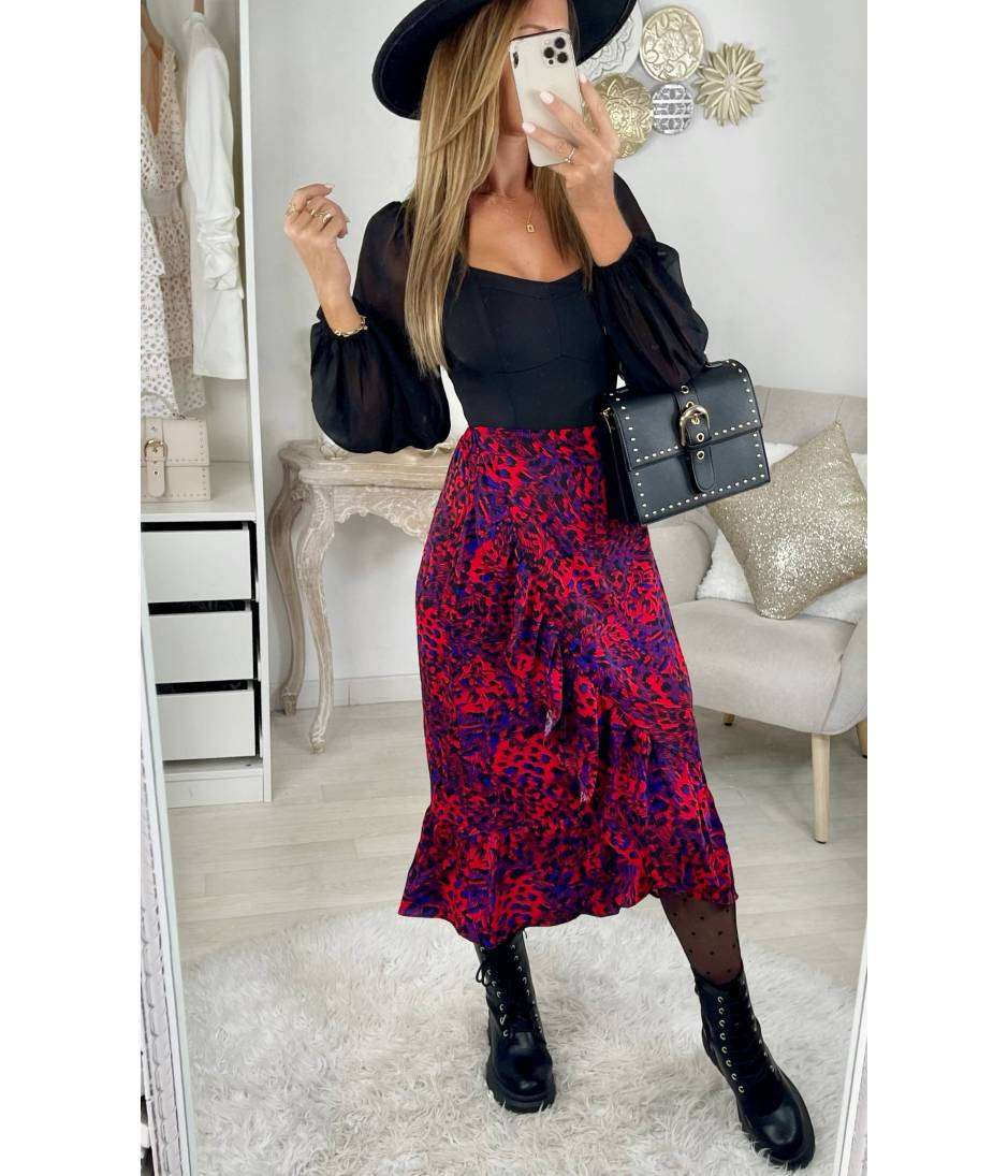 My Look Féminin Ma jupe longue effet portefeuille & volants "Léo Color",prêt à porter pour femme