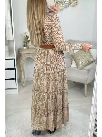 My Look Féminin Ma robe boutonnée & smockée camel "style bohème",prêt à porter pour femme