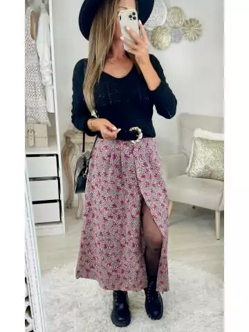 MyLookFeminin,Ma jupe longue boutonnée " Pink flowers",prêt à porter mode femme