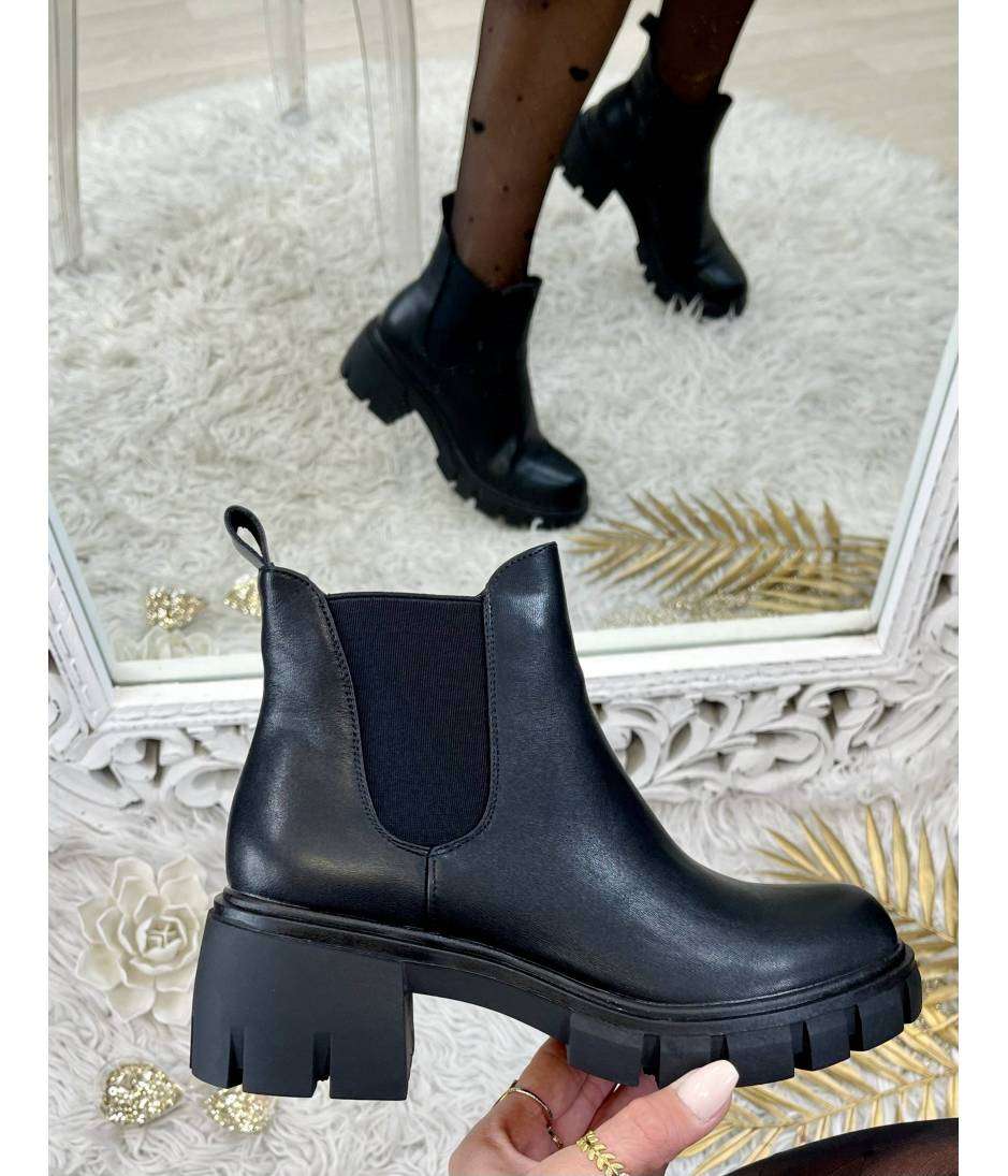 My Look Féminin Mes bottines Chelsea crantées black basic,prêt à porter pour femme