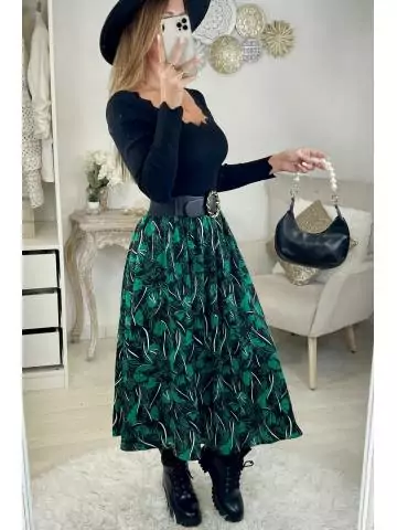 MyLookFeminin,Ma jupe mi-longue taille élastique " Green Leafs"26 € Vêtements Mode femme fashion