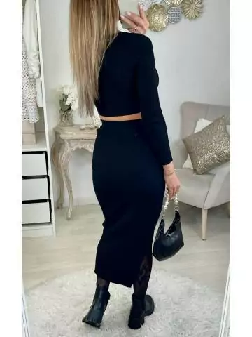 MyLookFeminin,Mon ensemble côtelé noir " crop pull & jupe fendue",prêt à porter mode femme