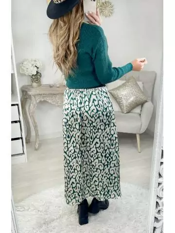 MyLookFeminin,Ma jupe longue satinée & fendue "Green Print"26 € Vêtements Mode femme fashion