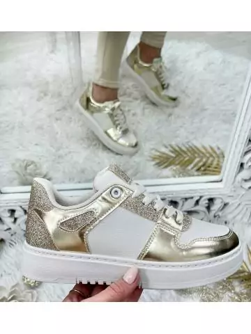 mes jolies sneakers cream " Strass & gold"