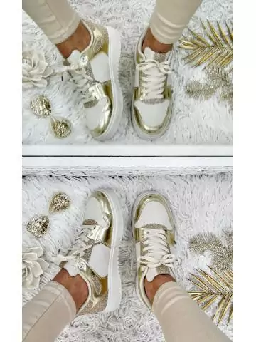 mes jolies sneakers cream " Strass & gold"