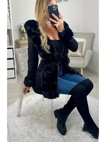 MyLookFeminin,* Mon manteau noir style daim " Hood & Fur"72 € Vêtements Mode femme fashion