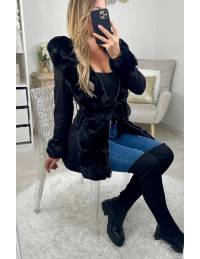 * Mon manteau noir style daim " Hood & Fur"