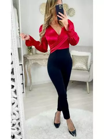 MyLookFeminin,Ma superbe combi pantalon noire "buste rouge & satiné",prêt à porter mode femme