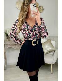 * Ma blouse col V " fuchsia & kaki flowers"