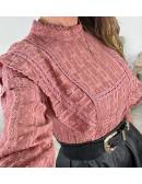 My Look Féminin * Ma blouse Old pink & liserés gold "jolis volants",prêt à porter pour femme