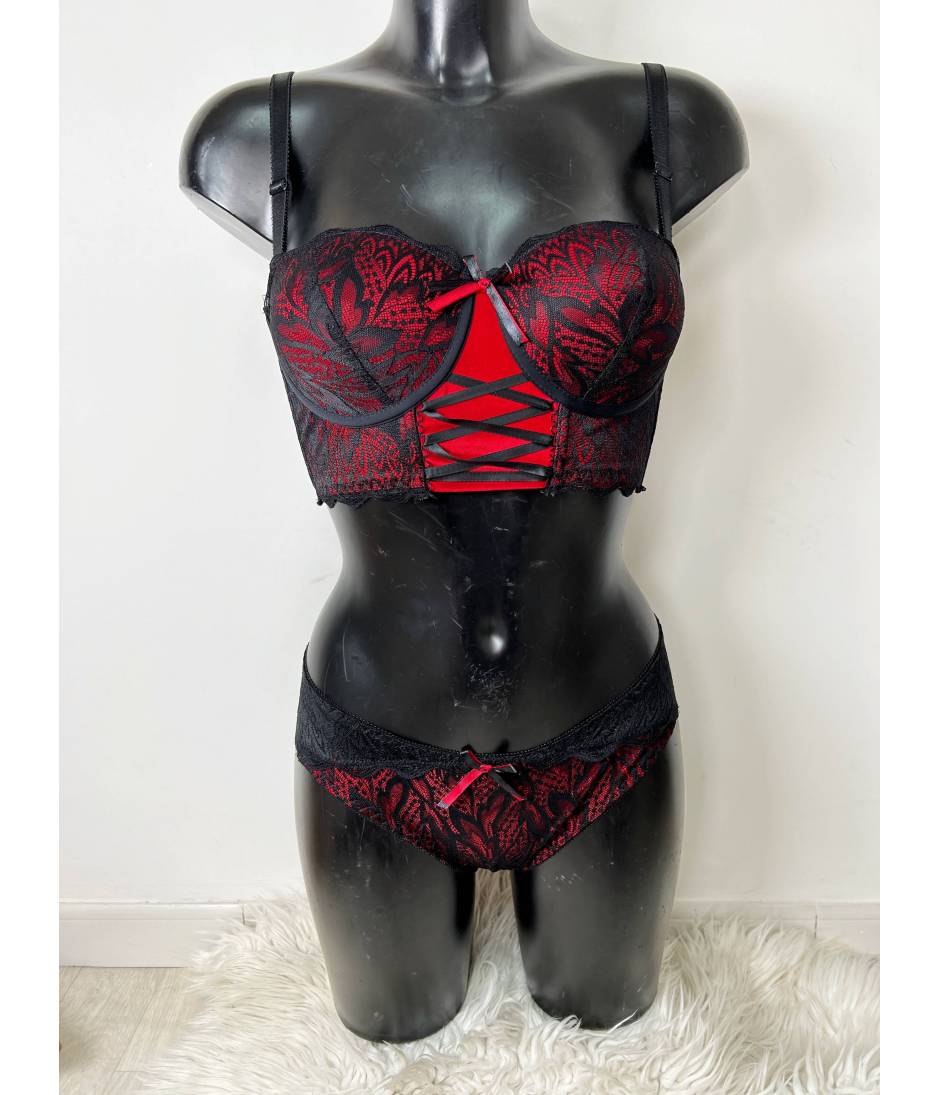 My Look Féminin Culotte effet corset " Red & Black ",prêt à porter pour femme