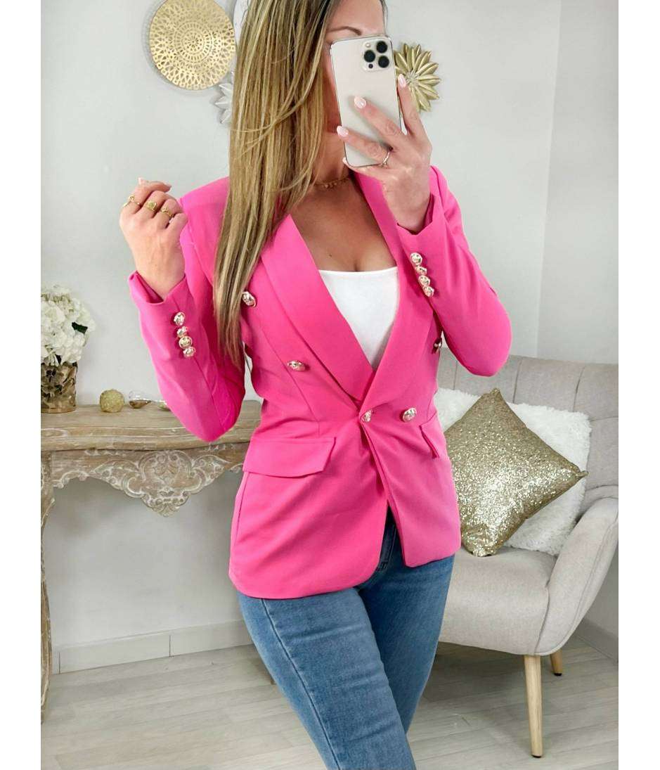 My Look Féminin Mon joli blazer rose flashy "boutons dorés",prêt à porter pour femme