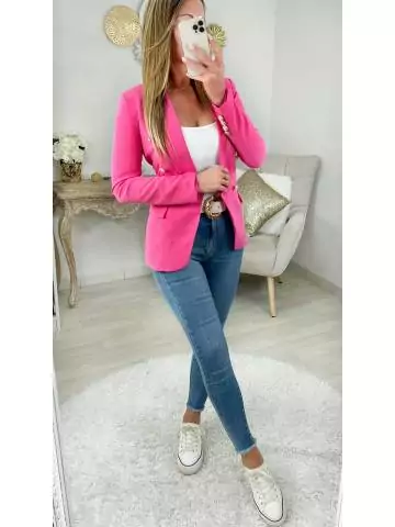 My Look Féminin| Mon joli blazer rose flashy "boutons dorés",prêt à porter pour femme