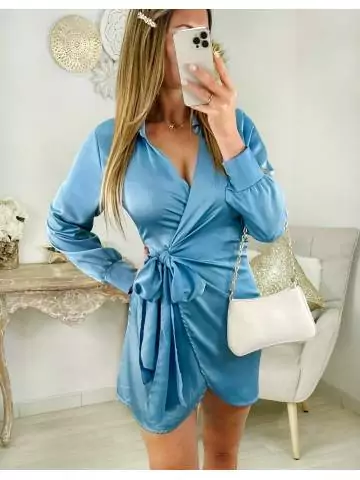 MyLookFeminin,Ma robe satinée bleu ciel "portefeuille & nouée"25 € Vêtements Mode femme fashion