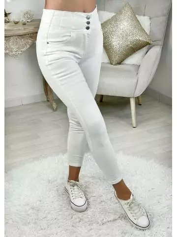 MyLookFeminin,Mon Jeans blanc taille haute "three buttons",prêt à porter mode femme