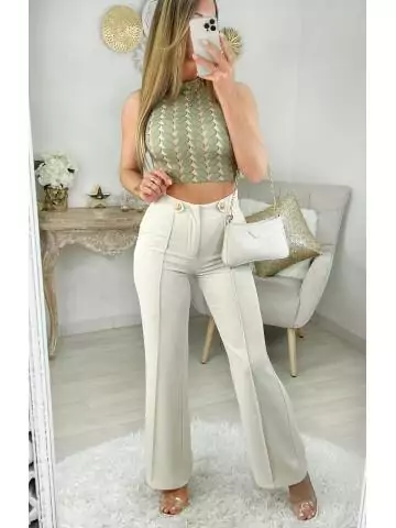 MyLookFeminin,Mon pantalon cream boutons dorés "so classic"28 € Vêtements Mode femme fashion
